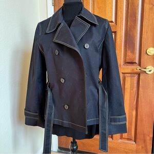 Josephine Chaus Black Trench Coat with White Contrast Stitching